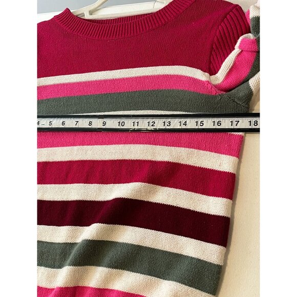 LOFT Striped Knit Crewneck Sweater Pink Green Burgundy Women’s Medium - Picture 9 of 11